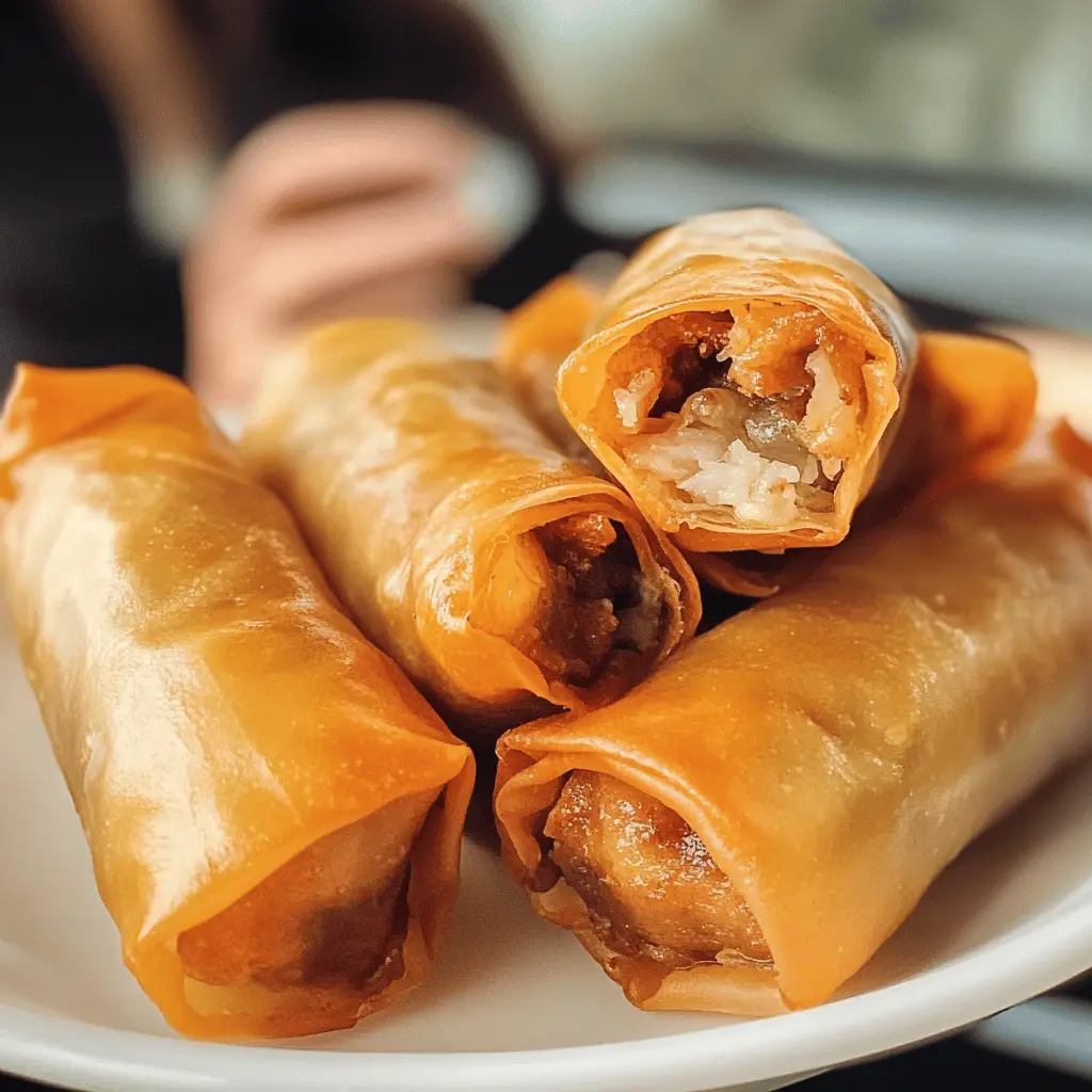 Enjoy the delicious crunch of authentic lumpia! These Filipino spring rolls are filled with a savory mix of ground pork, shrimp, and vegetables, wrapped to perfection. Perfect as an appetizer or a snack, they're sure to impress your family and friends. Save this recipe for your next gathering or party!