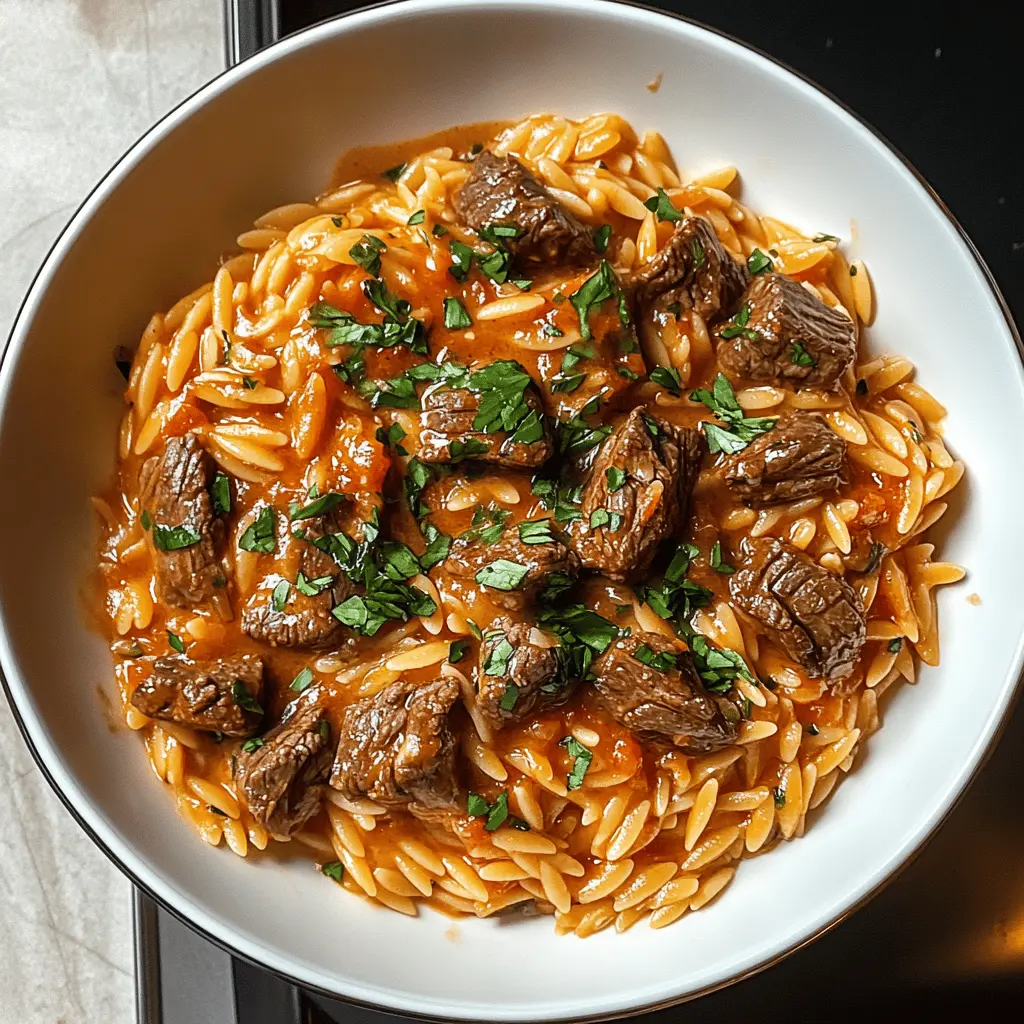 Easy Beef Orzo with Creamy Tomato Sauce