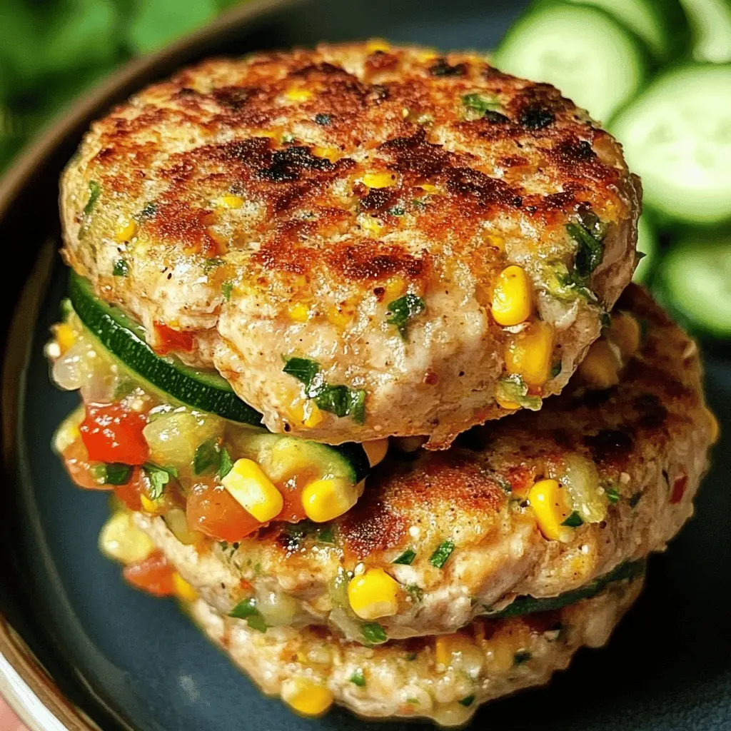 Healthy Chicken Zucchini Corn Burgers with Fresh Tomato Cucumber Relish