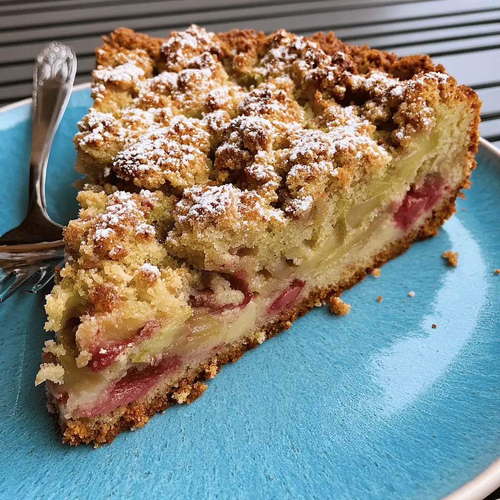 Easy German Rhubarb Cake with Streusel and Creamy Pudding