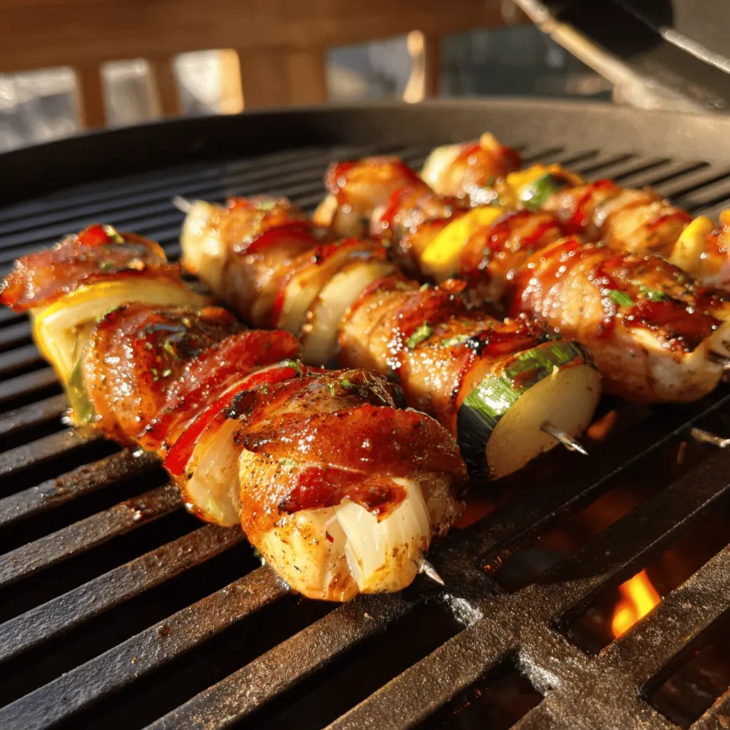 Easy Air Fryer Bacon Wrapped BBQ Chicken Kabobs