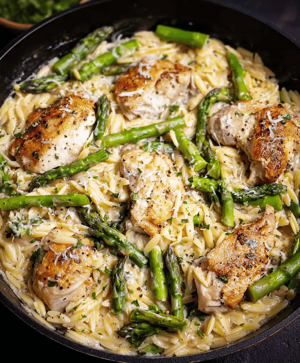 One-Pot Creamy Parmesan Orzo with Chicken and Asparagus