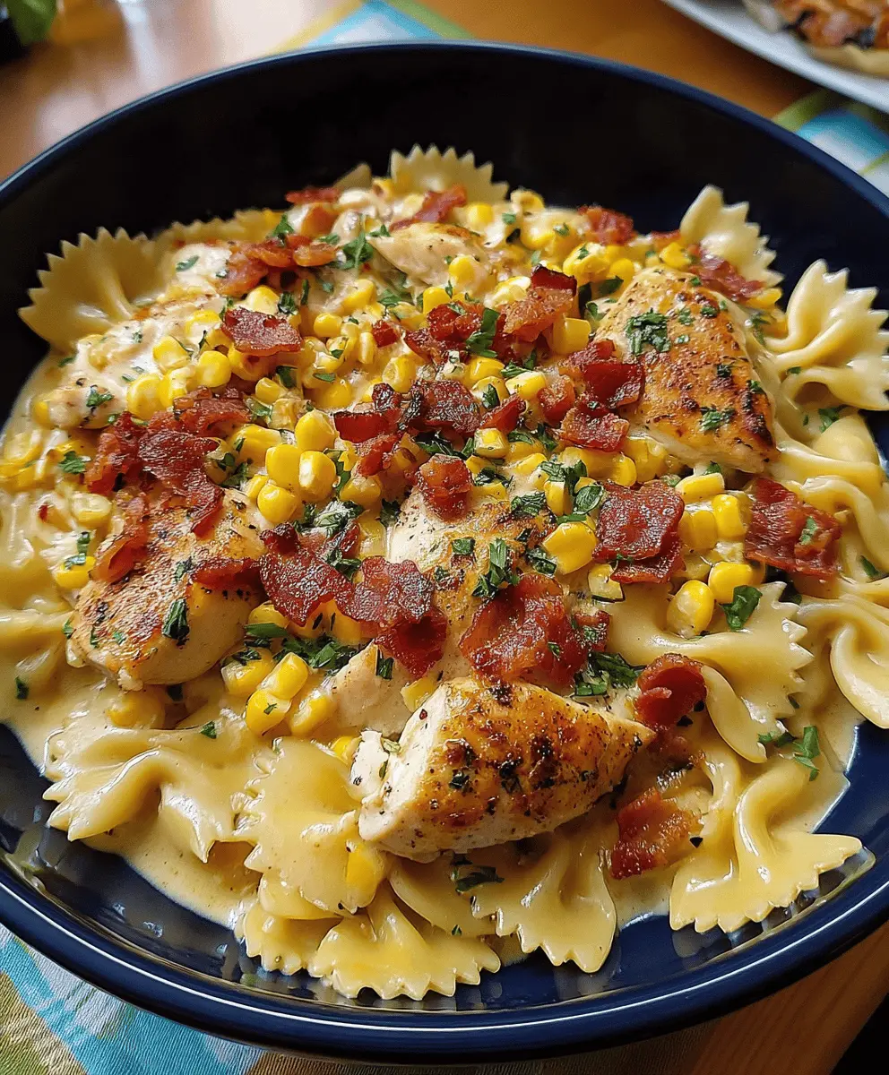 Creamy Chicken Corn Pasta with Crispy Bacon