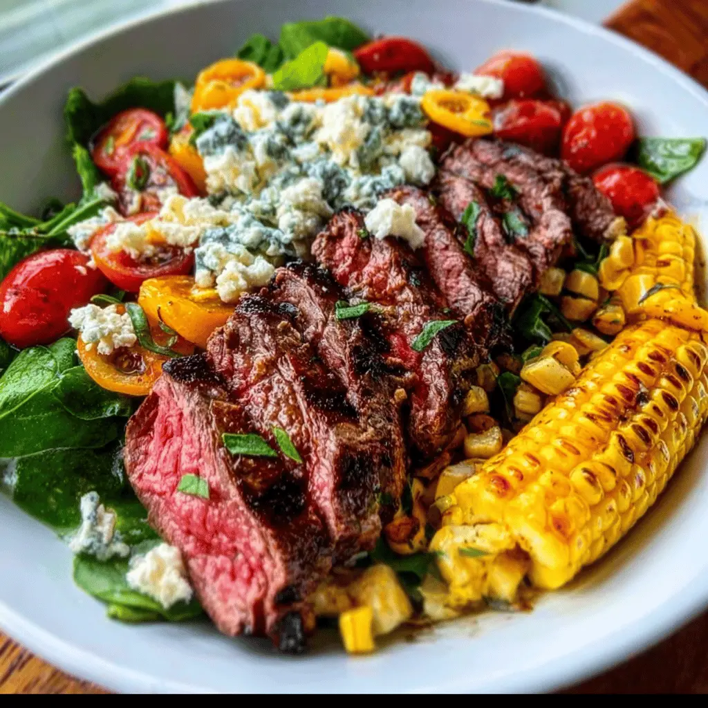 Easy Balsamic Steak Salad with Gorgonzola and Grilled Corn
