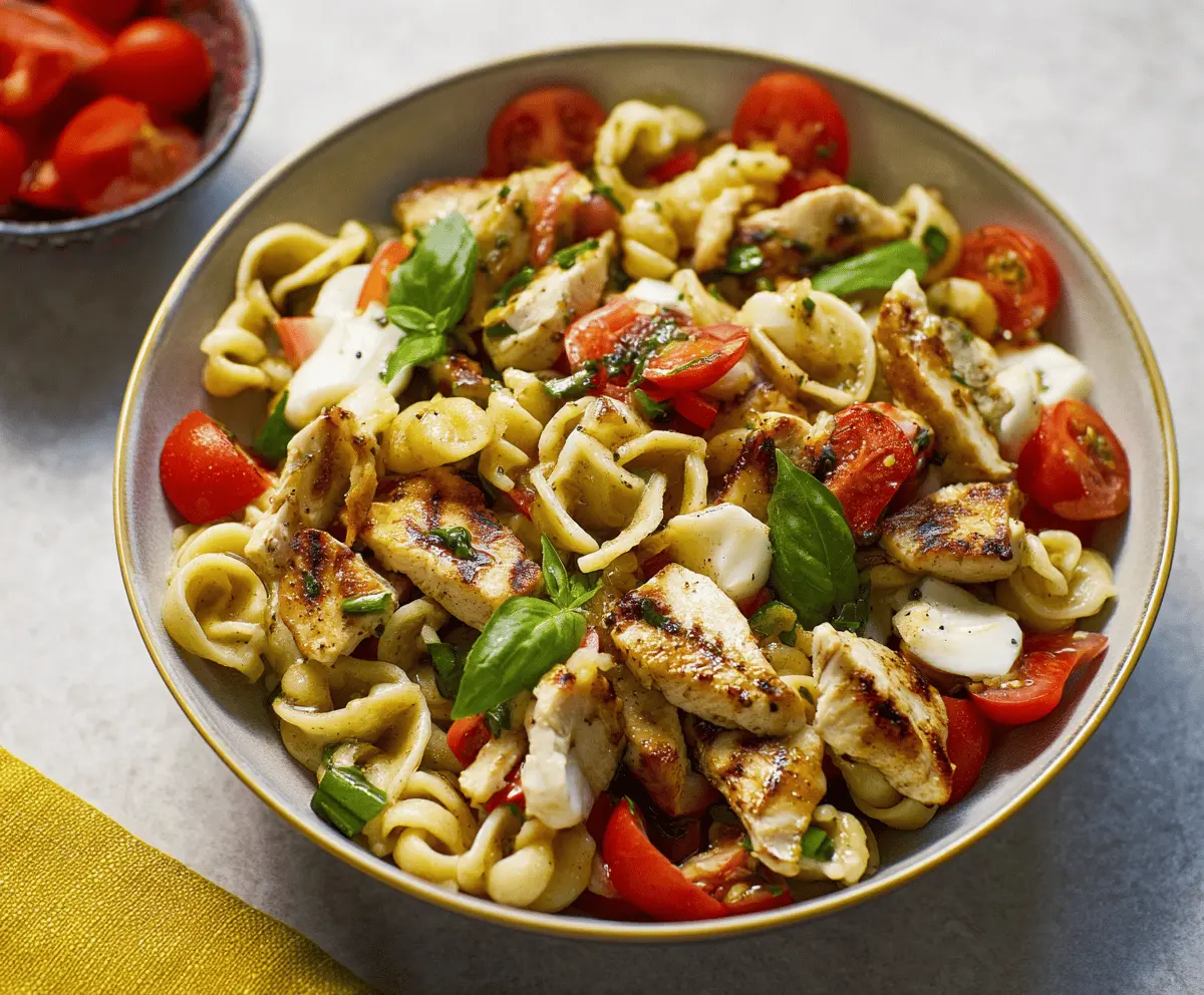 Easy Caprese Chicken Pasta Salad Recipe