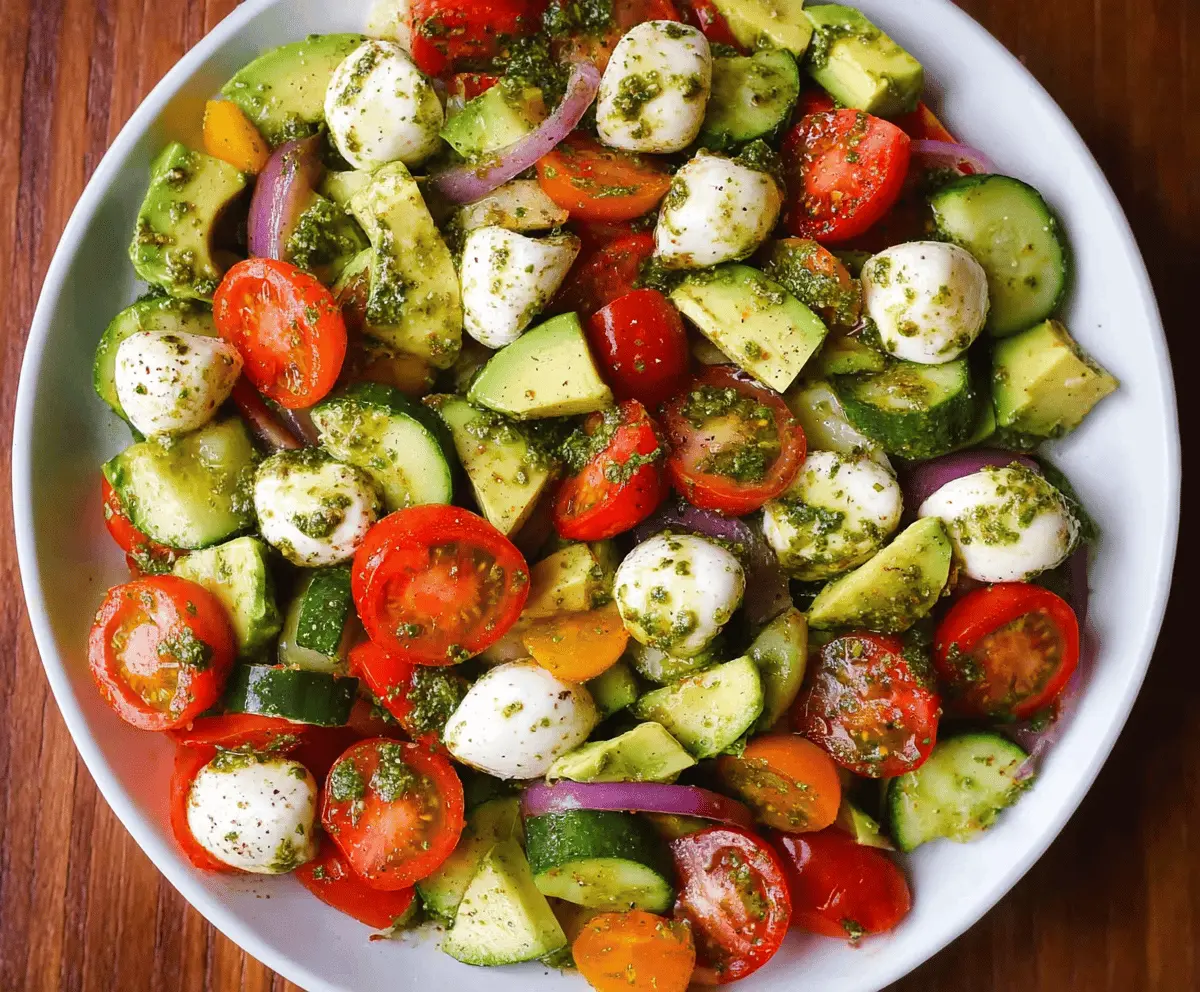 Fresh Tomato Cucumber Salad with Avocado and Mozzarella