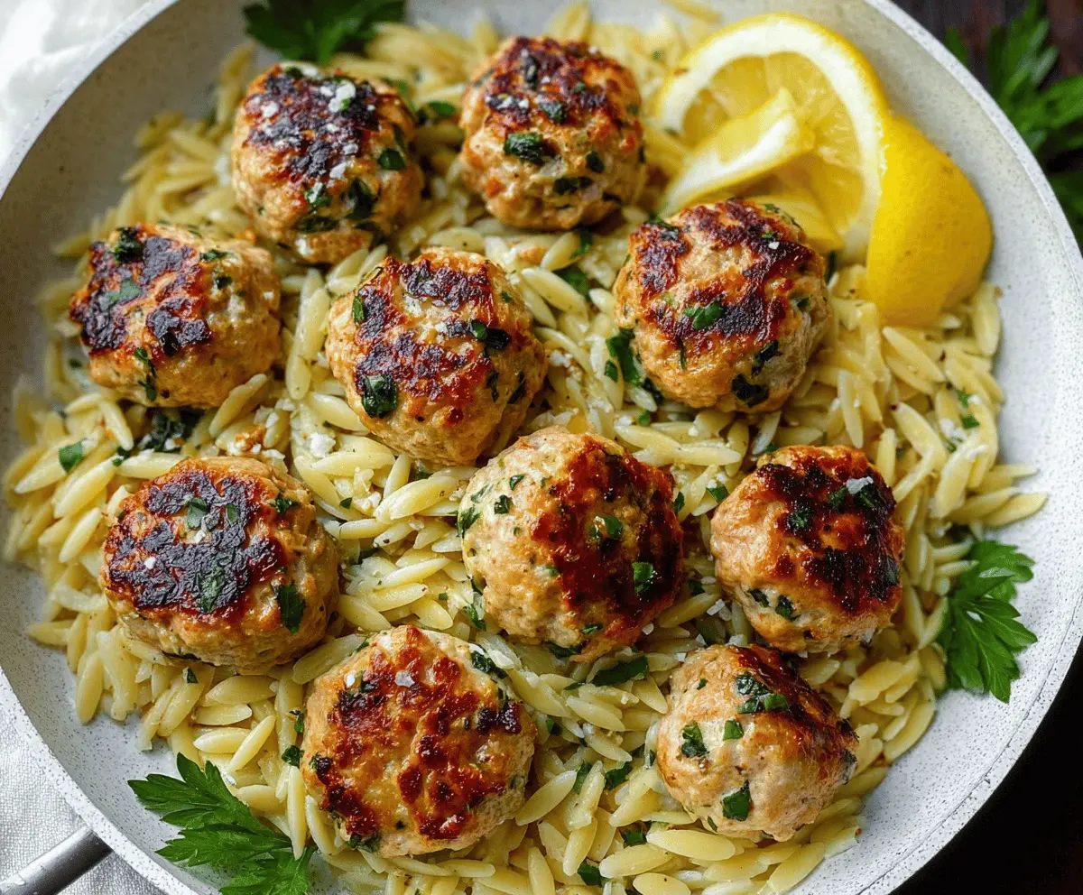 Greek Chicken Meatballs with Easy Lemon Orzo