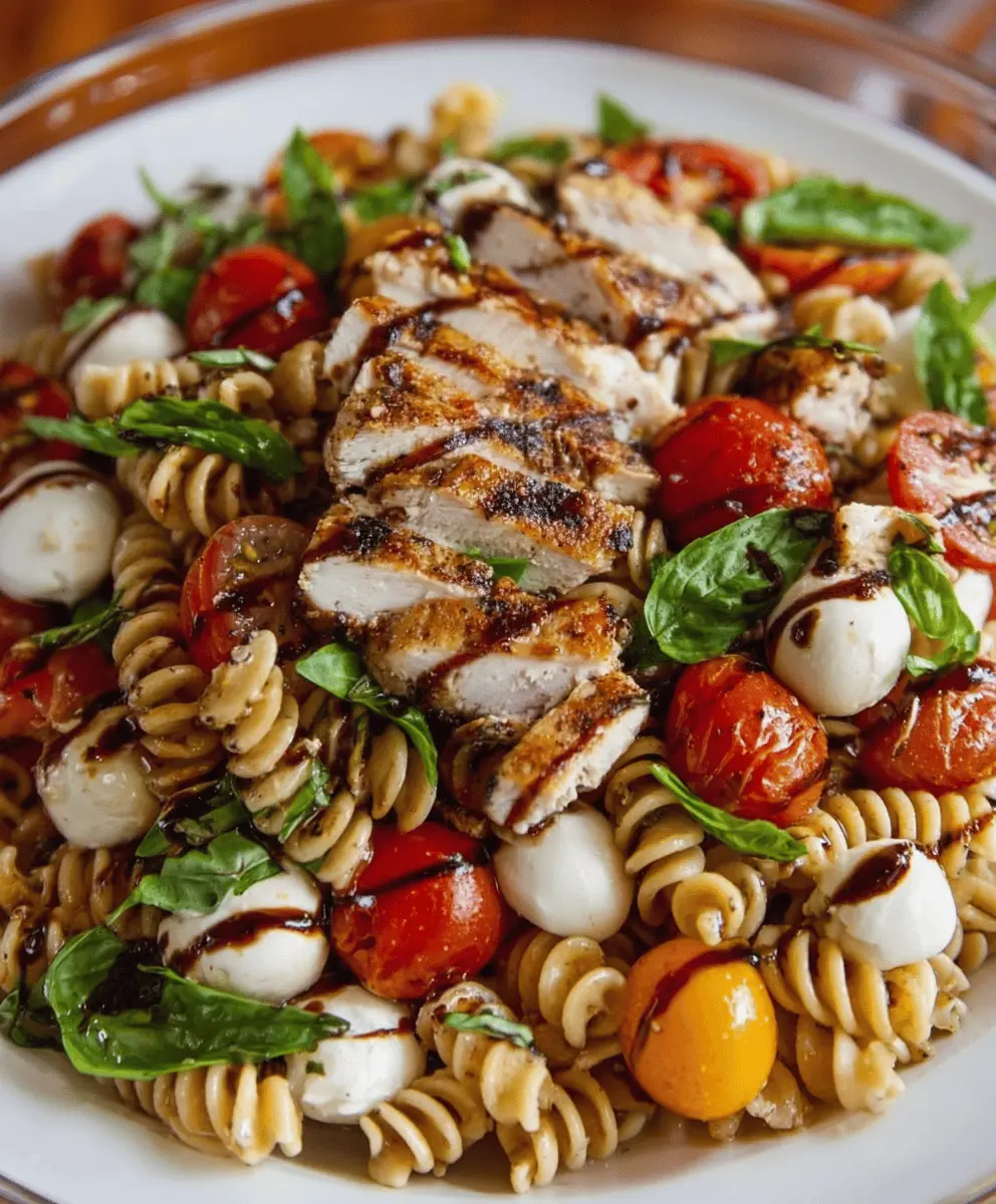 Layered Grilled Chicken Caprese Pasta Salad Recipe