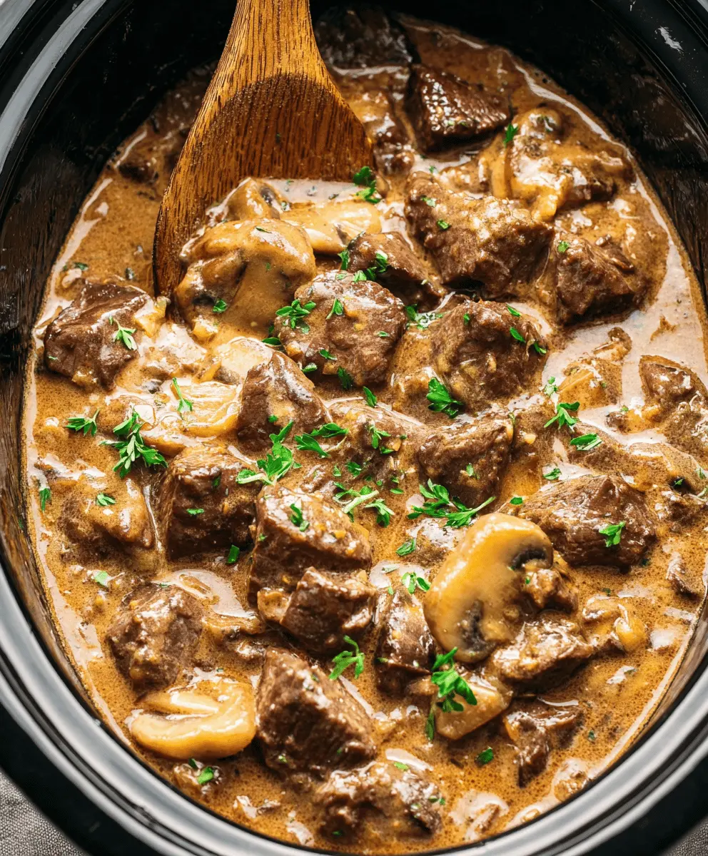 Creamy Crockpot Beef Tips and Mushrooms Recipe