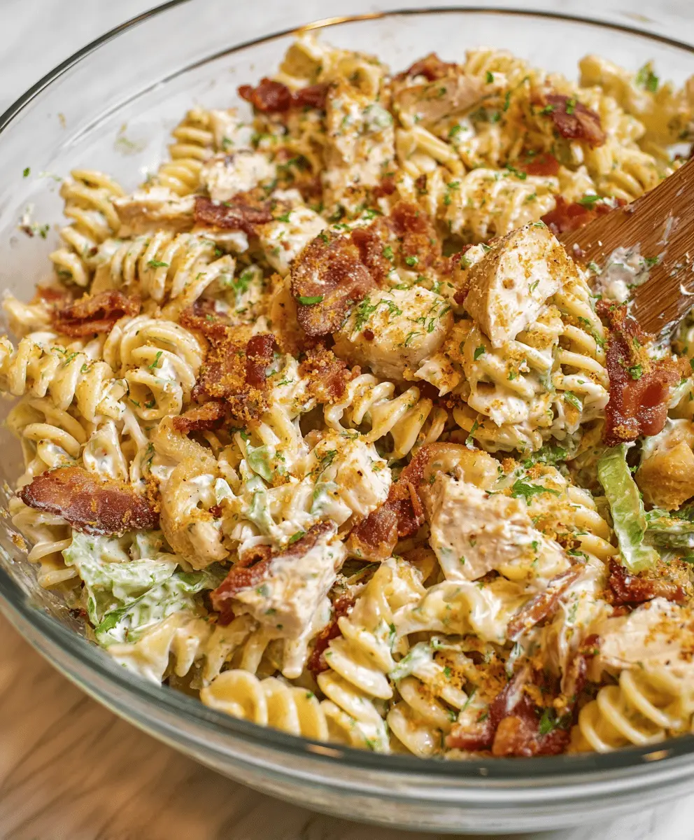 Easy Chicken Bacon Ranch Pasta Salad Recipe