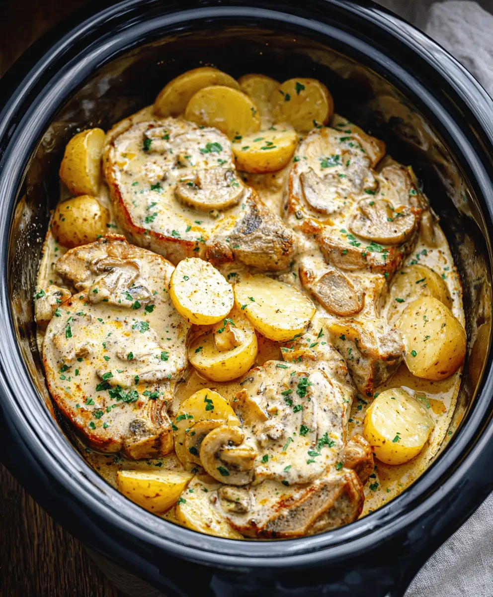 Creamy Garlic Pork Chops and Potatoes in Crockpot