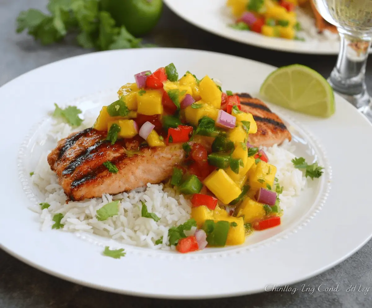 Grilled Salmon with Fresh Mango Salsa and Creamy Coconut Rice