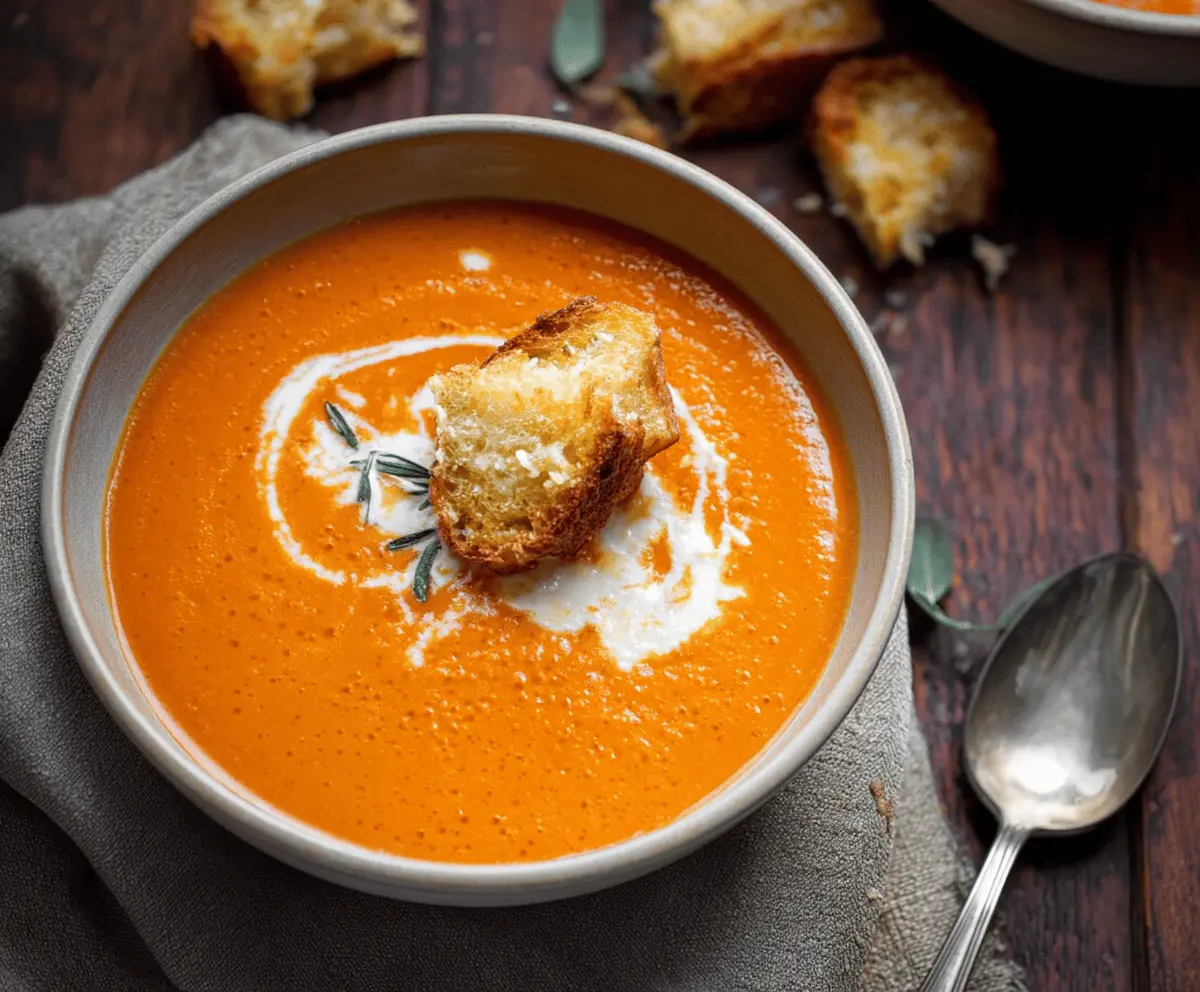 Creamy Roasted Red Pepper and Smoked Gouda Soup