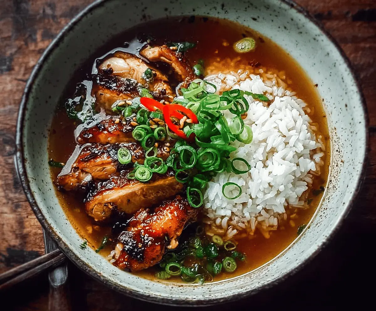 Caramelised Soy Chicken in Garlic Ginger Broth with Rice