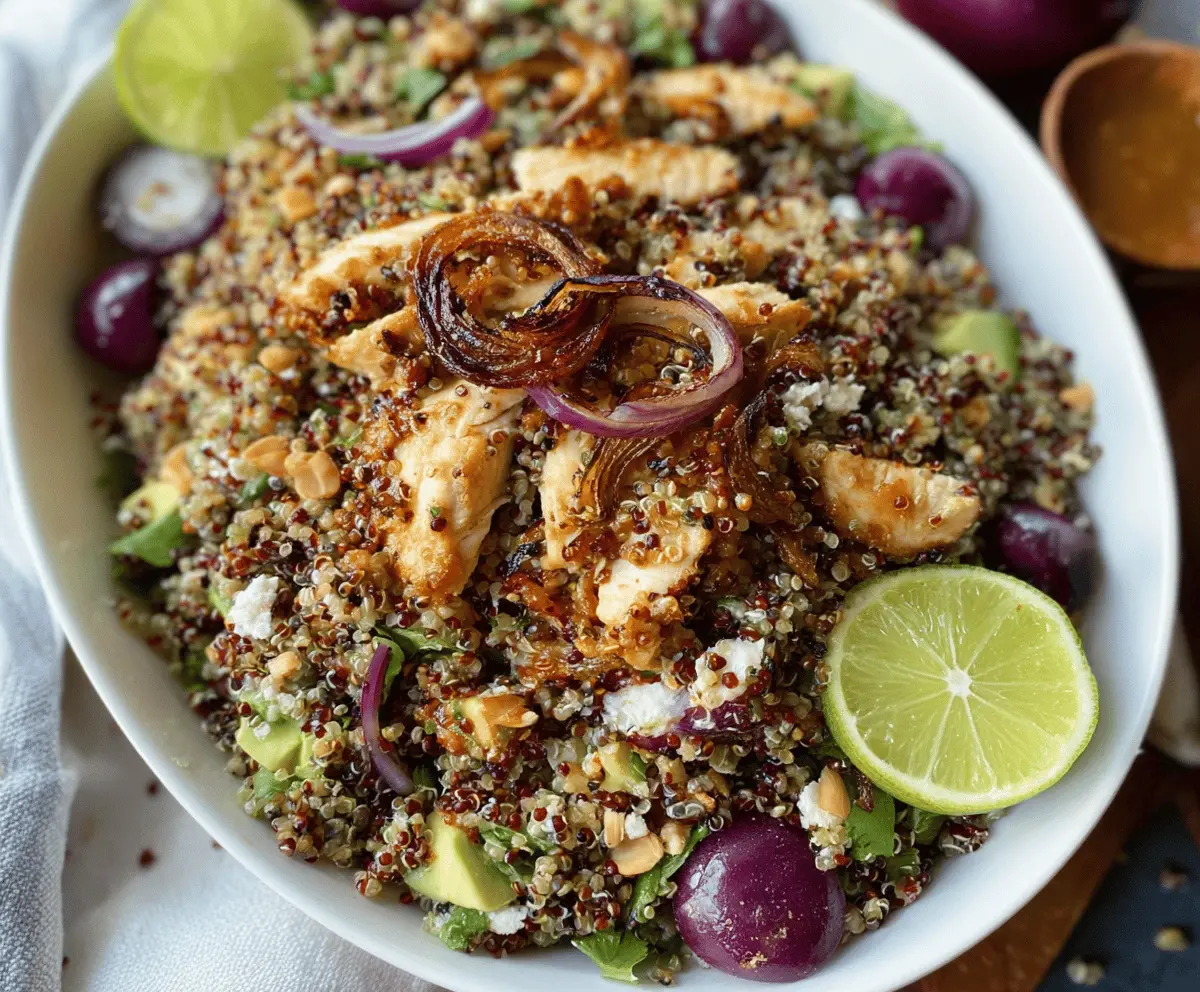 Chili Lime Chicken Quinoa Salad with Crispy Shallots