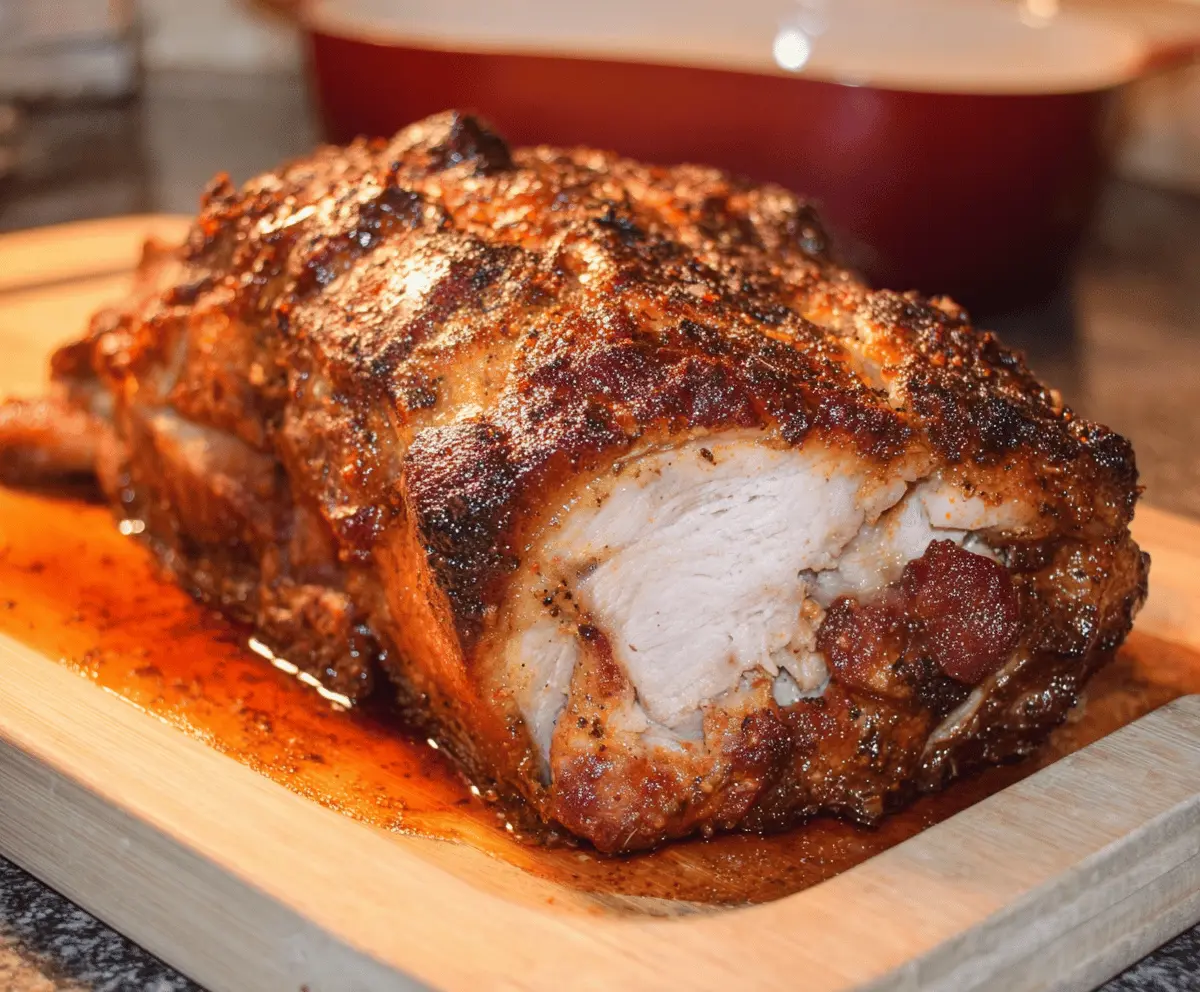 Juicy oven-roasted pork butt seasoned and cooked to perfection, ready for serving