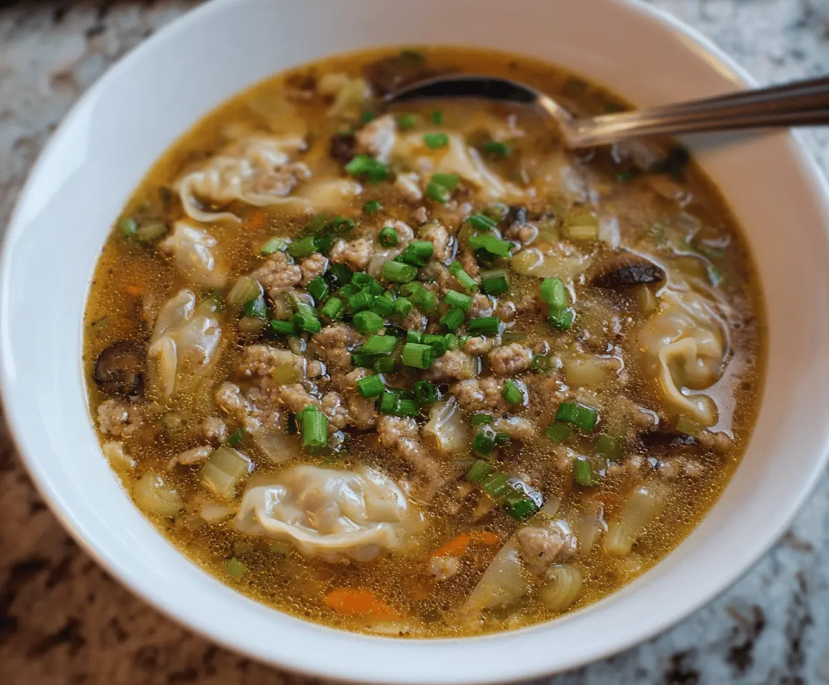 Delicious potsticker soup with crispy dumplings, vegetables, and flavorful broth in a bowl