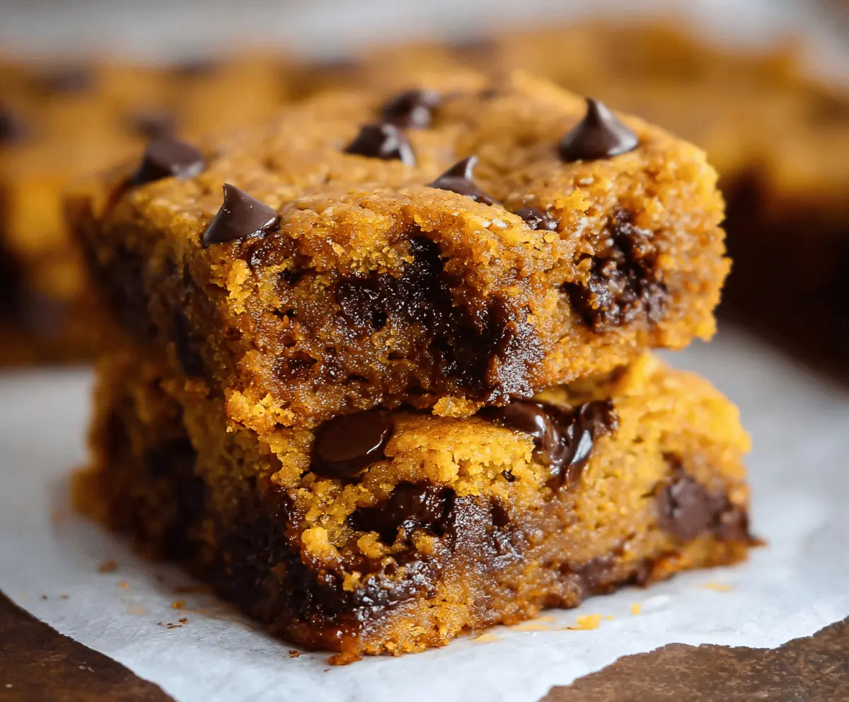 Delicious homemade pumpkin chocolate chip bars with a moist texture and chocolate chunks, perfect for fall desserts and snacks