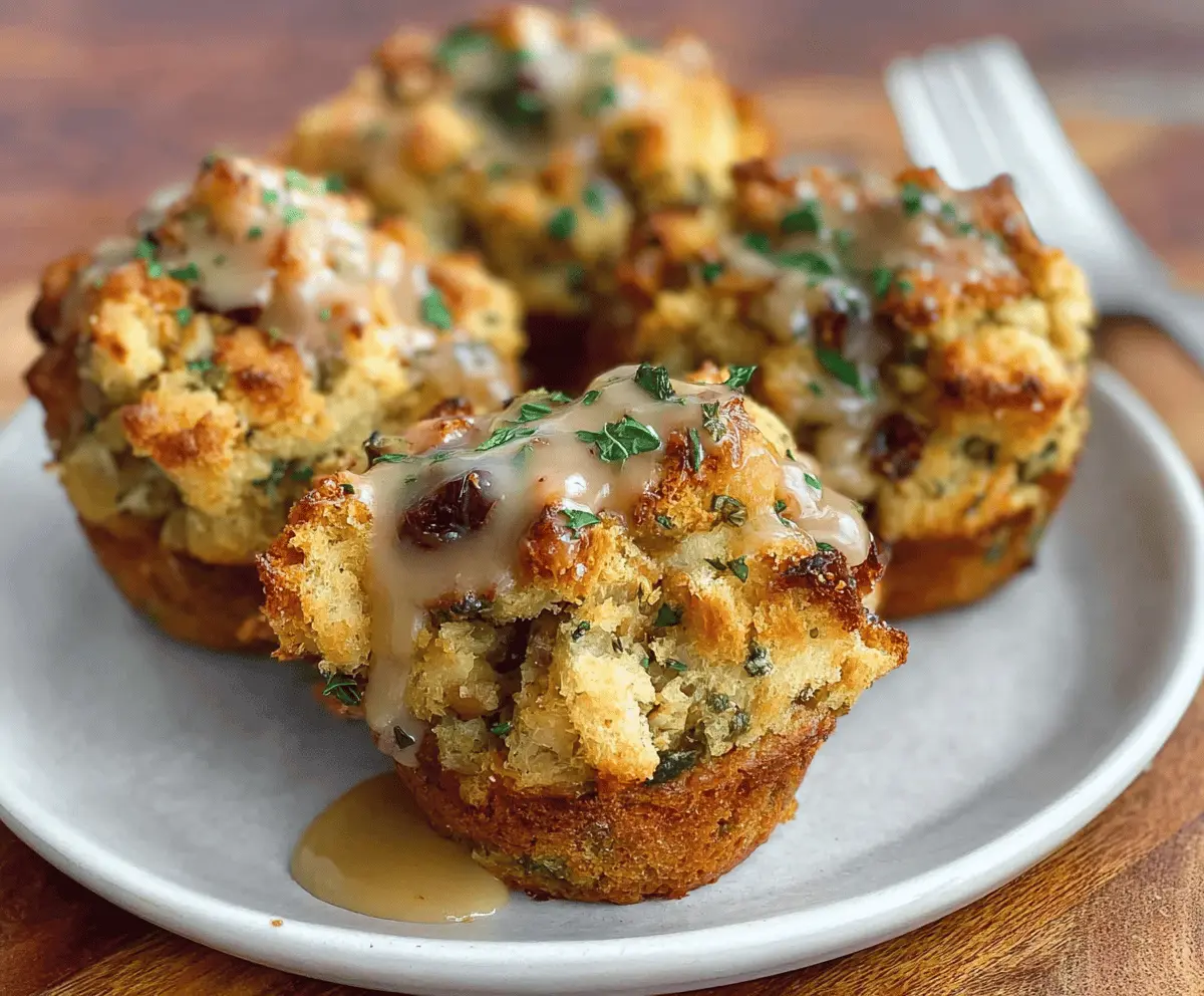 Delicious homemade stuffing muffins in a baking tray, perfect for holiday dinners and family gatherings.