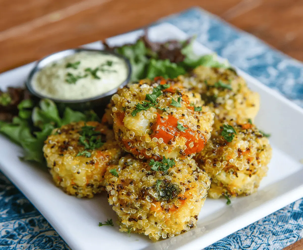 Delicious Quinoa Veggie Bites served on a plate with fresh herbs, perfect for healthy snacks and appetizer recipes