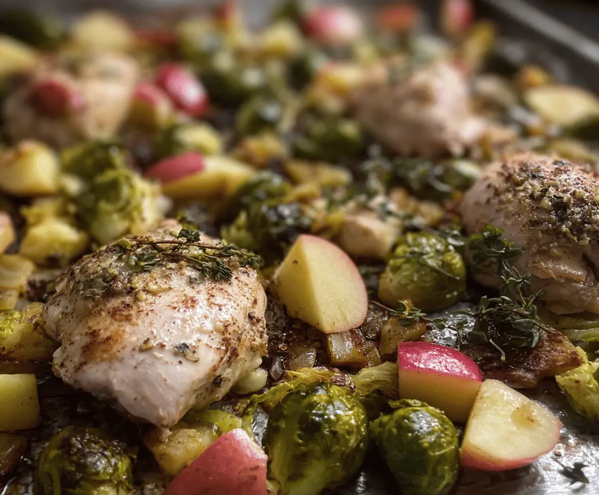 Chicken, Apple and Brussels Sprout Sheet Pan Dinner
