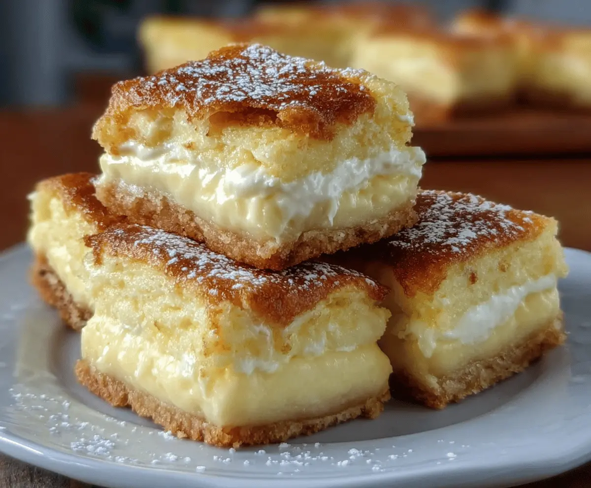 Rich and creamy cream cheese custard bars with a golden crust, perfect for desserts.