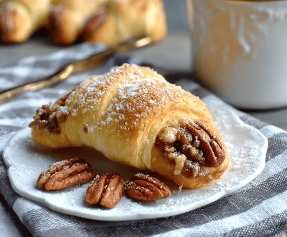 Delicious pecan pie-inspired crescent rolls with a golden crust and sweet pecan filling.