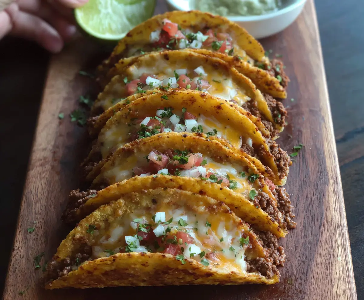 Delicious Cheesy Rotel Tacos with melted cheese and flavorful toppings on a plate