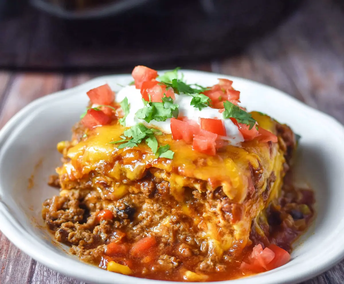 Crockpot Beef Enchilada Casserole