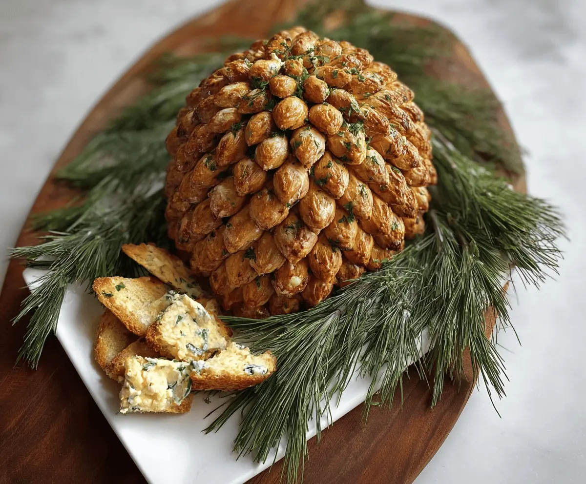 Delicious Pine Cone Cheese Ball served on a platter, perfect for appetizer parties.