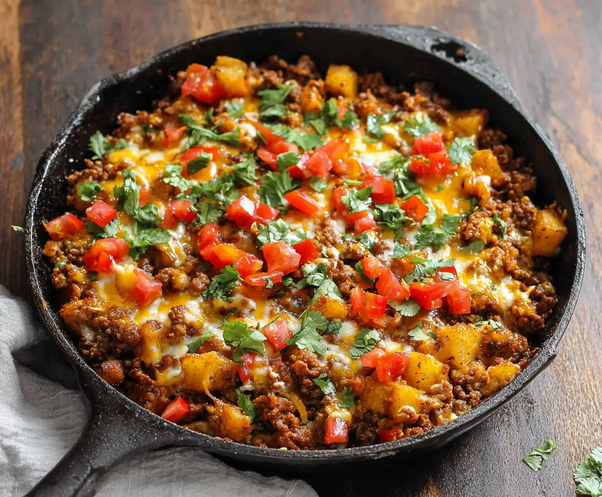 Delicious Southwest Ground Beef and Potato Skillet with vibrant spices and fresh ingredients