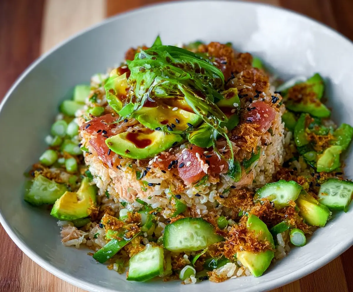 Tuna Avocado Crispy Rice Salad