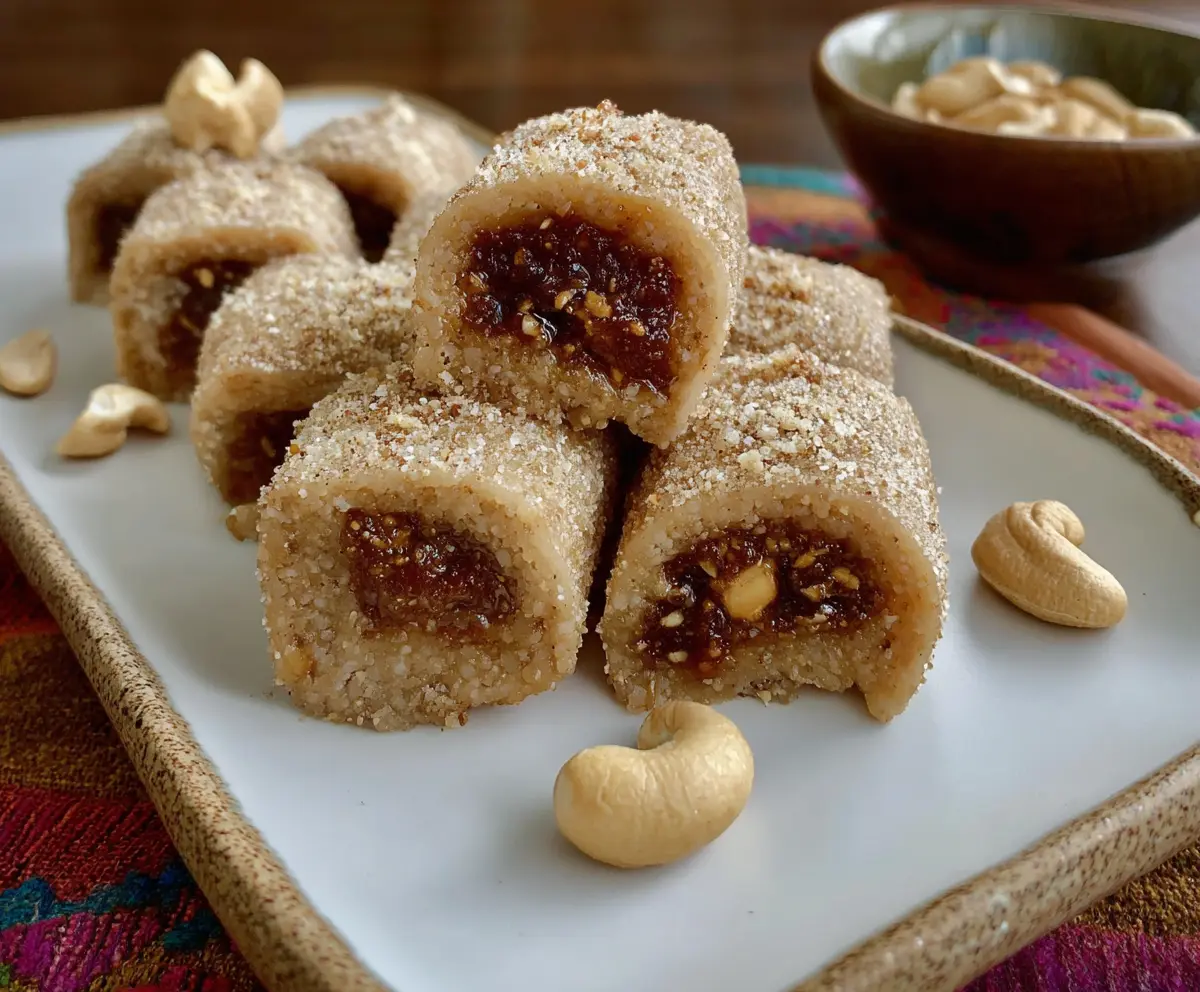 Delicious homemade cashew fig rolls with a golden crust and sweet filling.