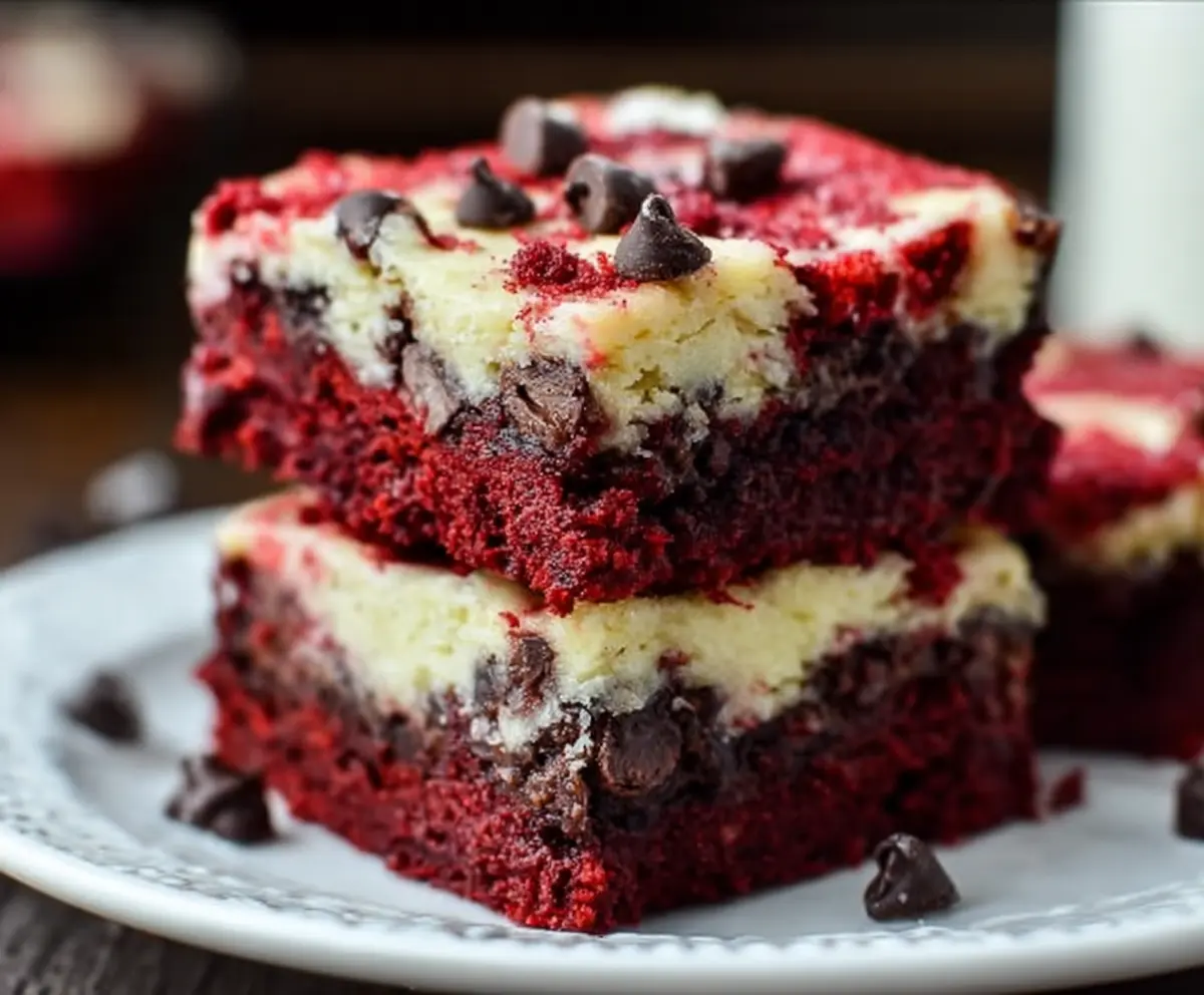 Red Velvet Chocolate Chip Cheesecake Bars