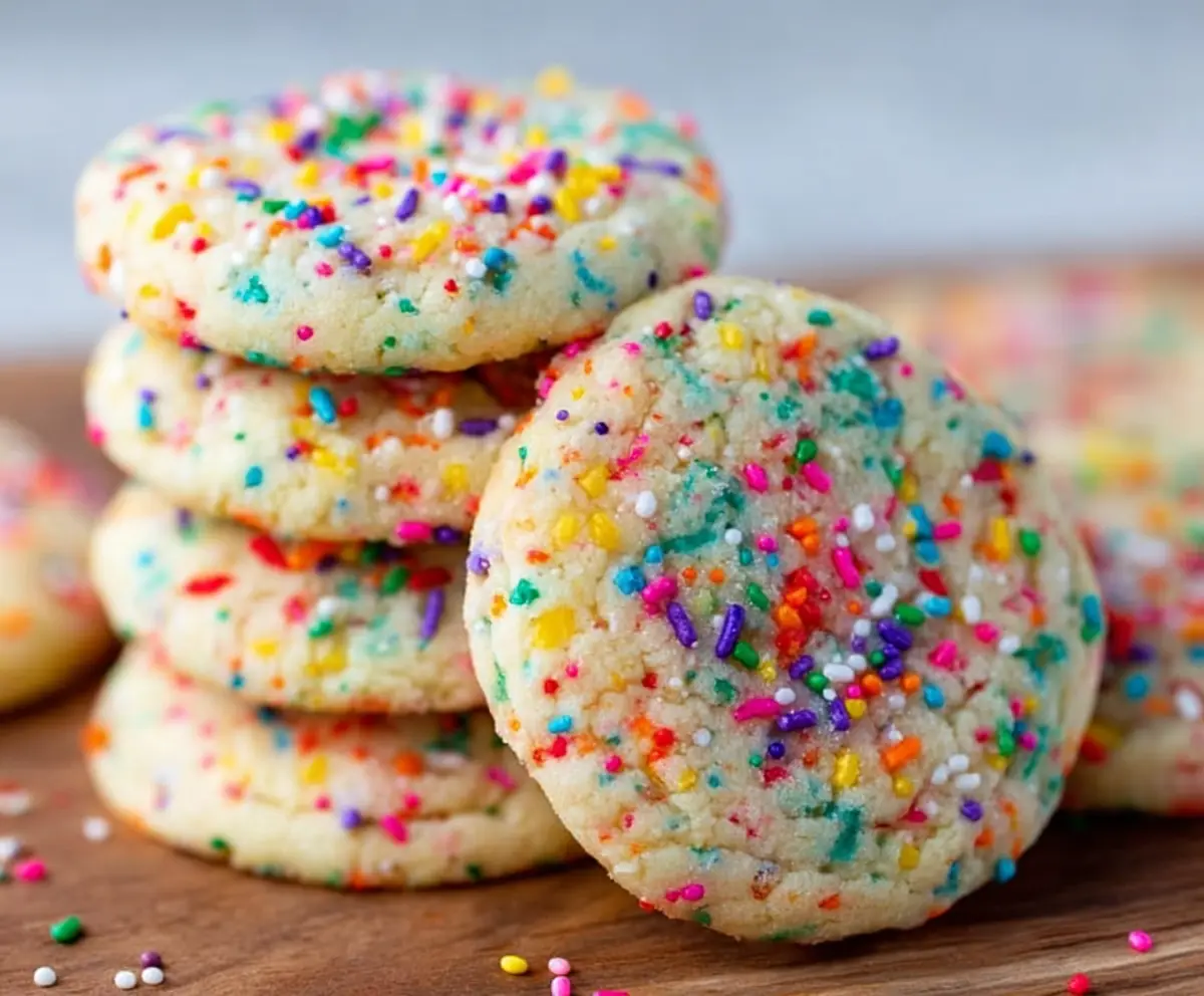 Delicious sprinkle cookies with colorful sprinkles on top, perfect for a festive treat