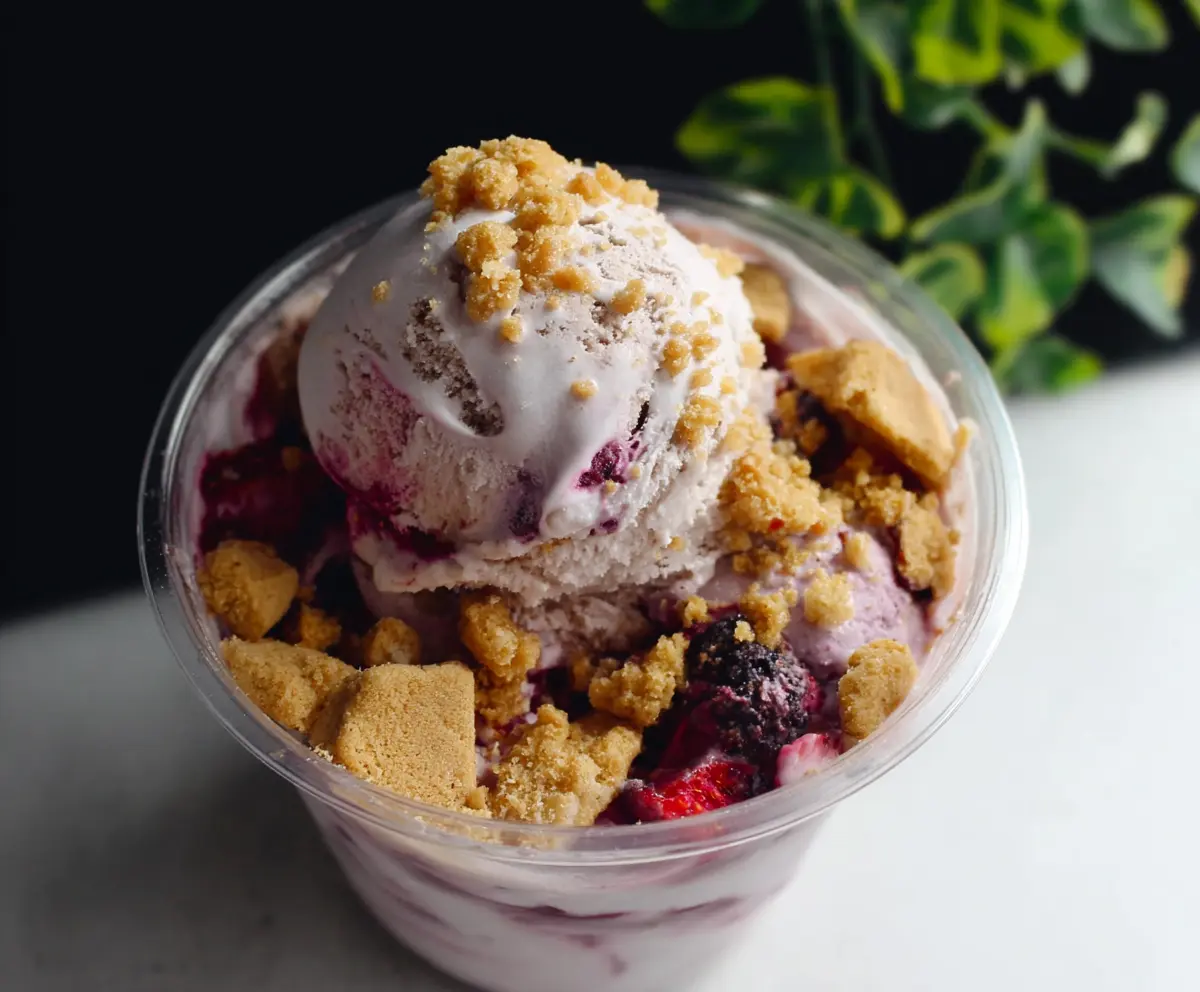 Delicious Berry Crumble Ice Cream with fresh berries and crumb topping served in a bowl