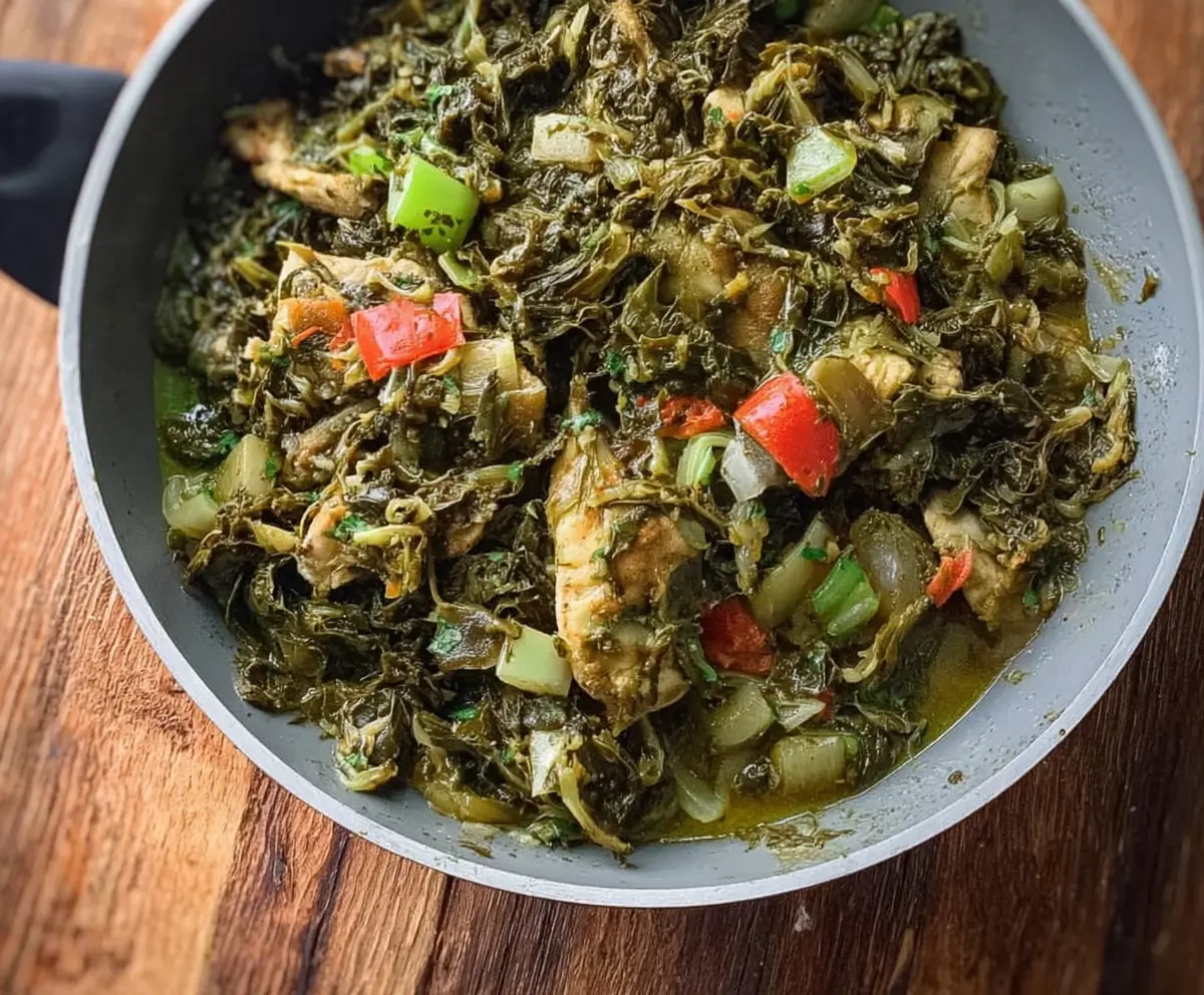 Delicious Callaloo and Saltfish served with traditional Caribbean spices.