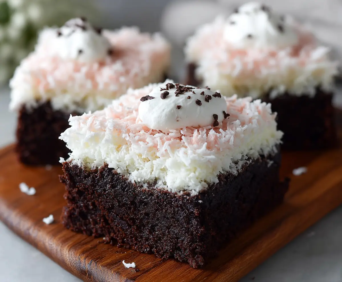 Easy Sno Ball Brownies with Marshmallow Coconut Topping