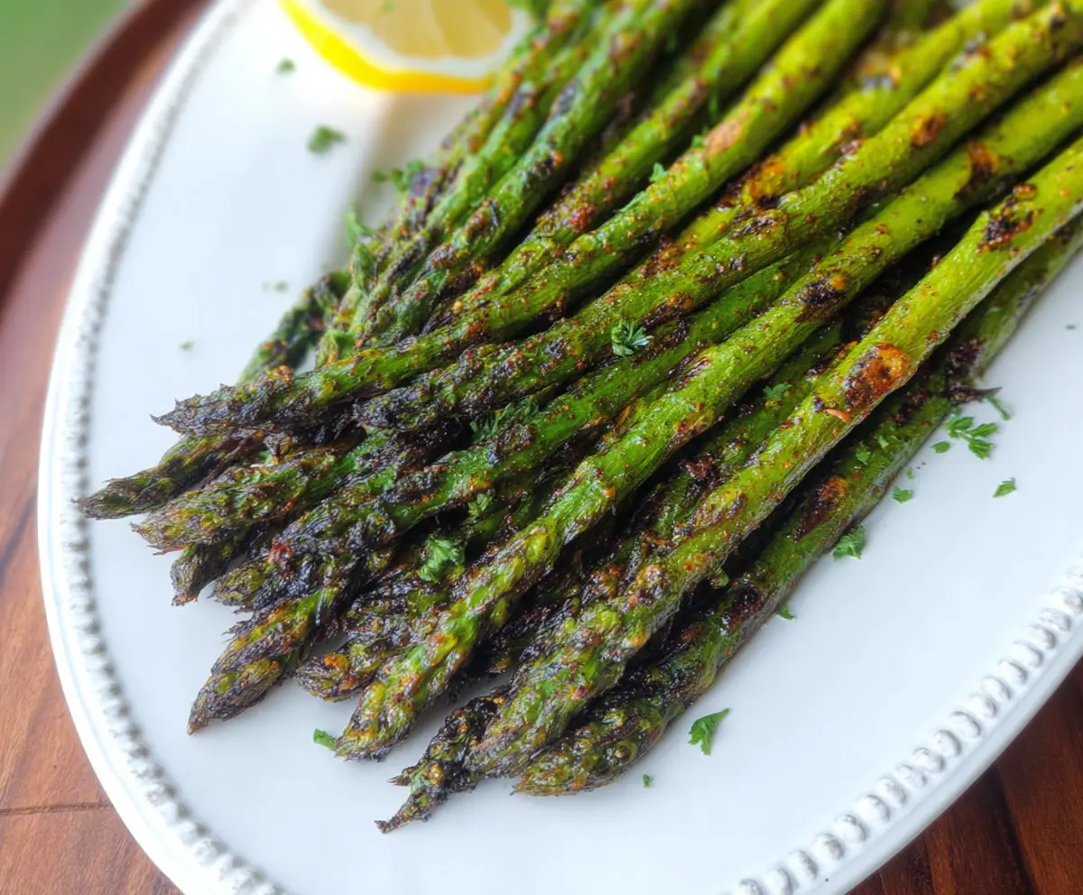 Delicious grilled asparagus seasoned with aromatic garam masala, perfect as a healthy appetizer.