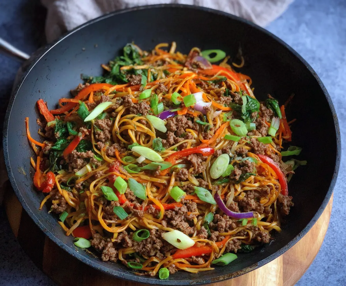 Delicious Ground Beef Chow Mein made with healthy Whole30 ingredients, perfect for a nutritious Asian-inspired meal.