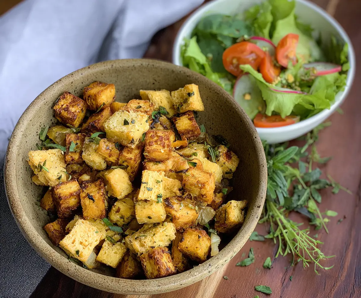 Herby Plantain Croutons crispy and golden, perfect for salads and soups.