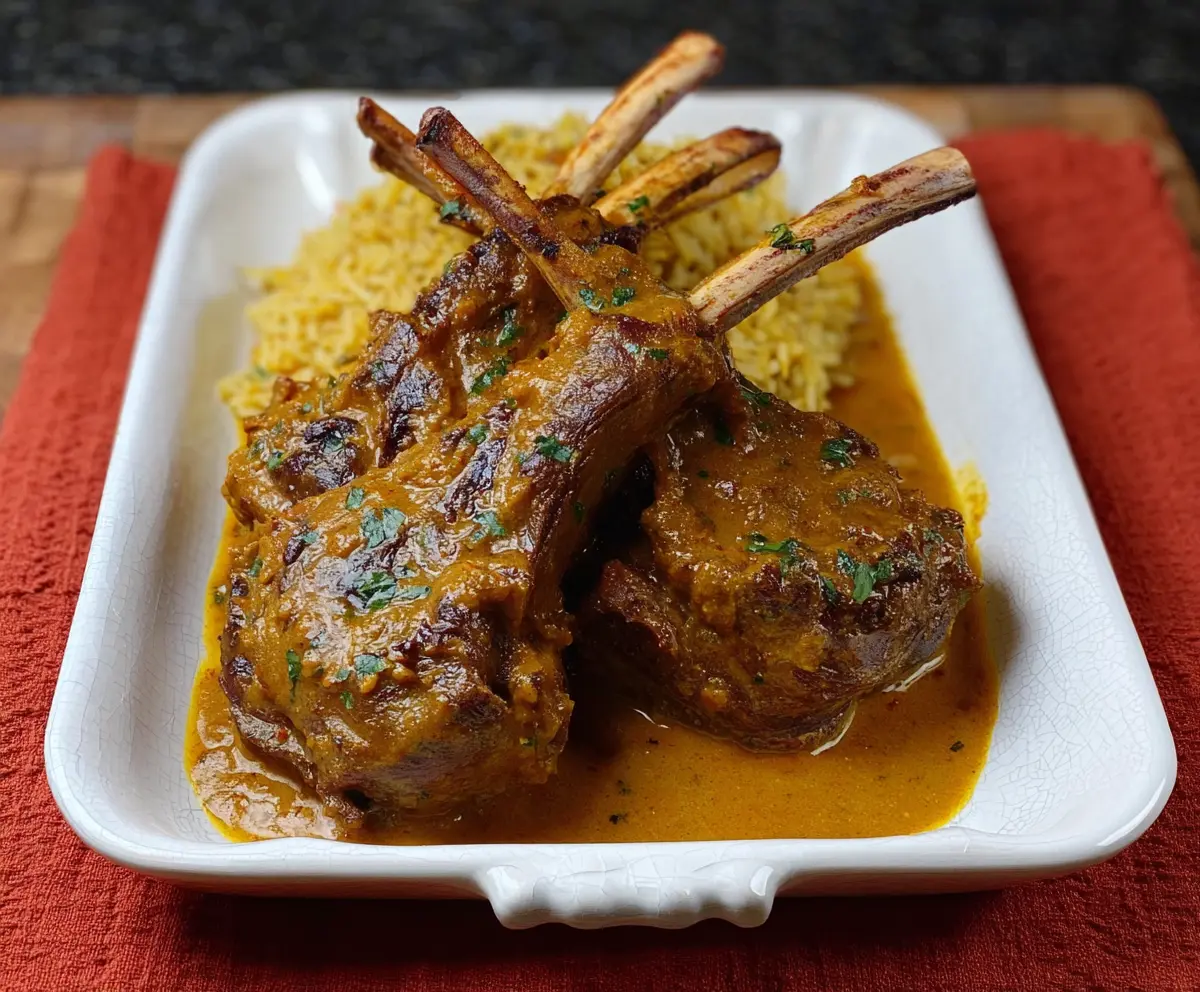 Delicious Instant Pot Curried Rack of Lamb served with vibrant vegetables and aromatic spices.