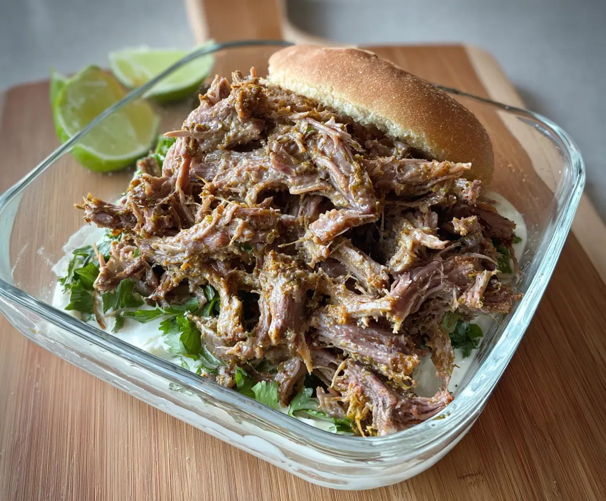 Delicious Mojito Pulled Pork served with fresh herbs and citrus slices