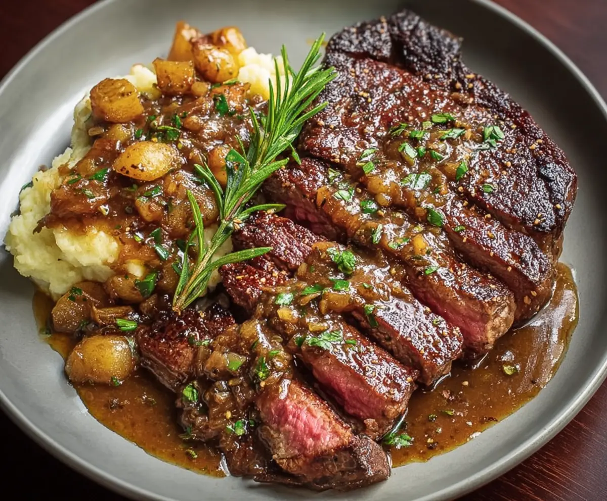 Ribeye and Roasted Garlic Pan Sauce