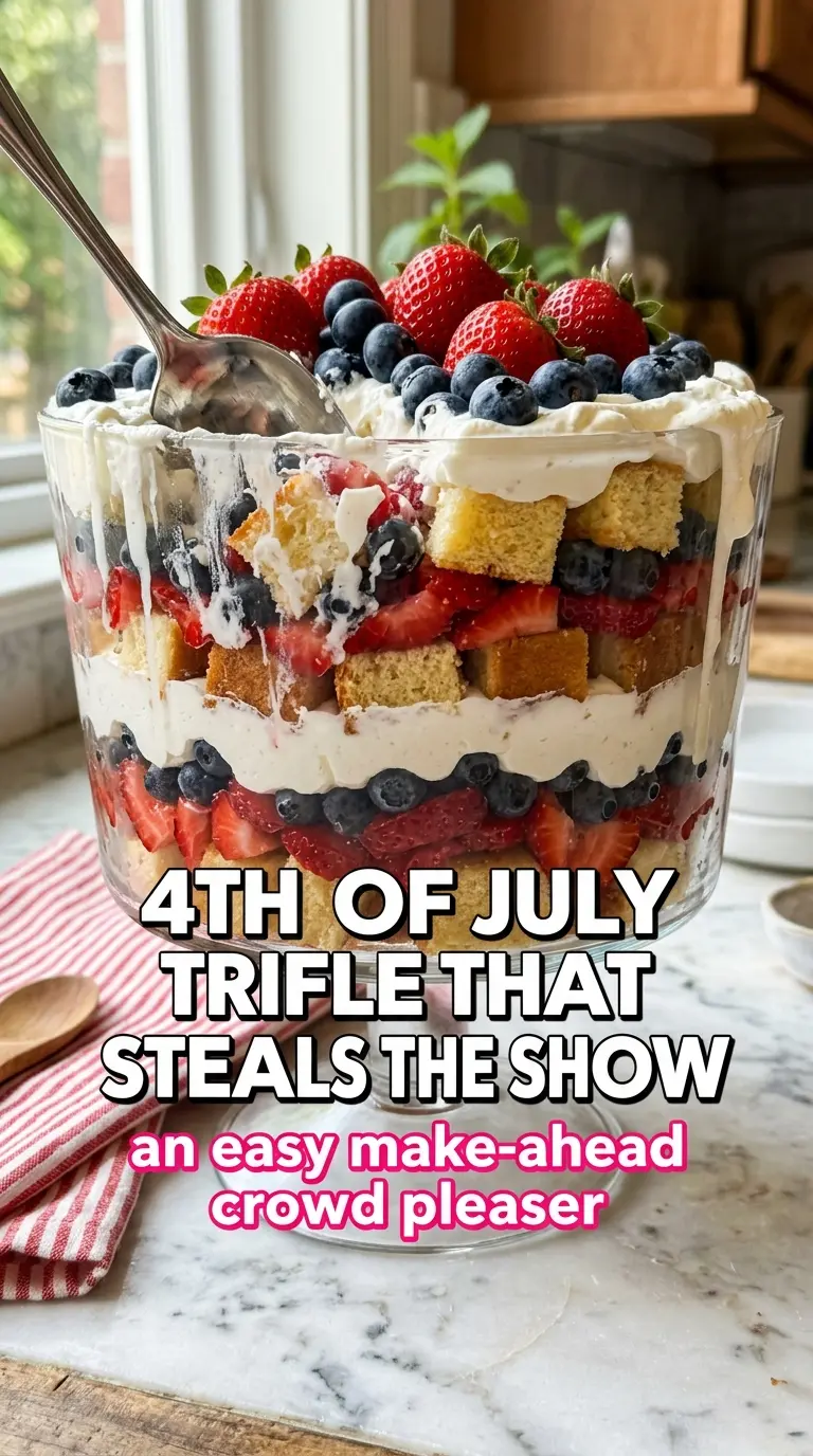 Blueberry Strawberry Shortcake Trifle, layered berries, whipped cream