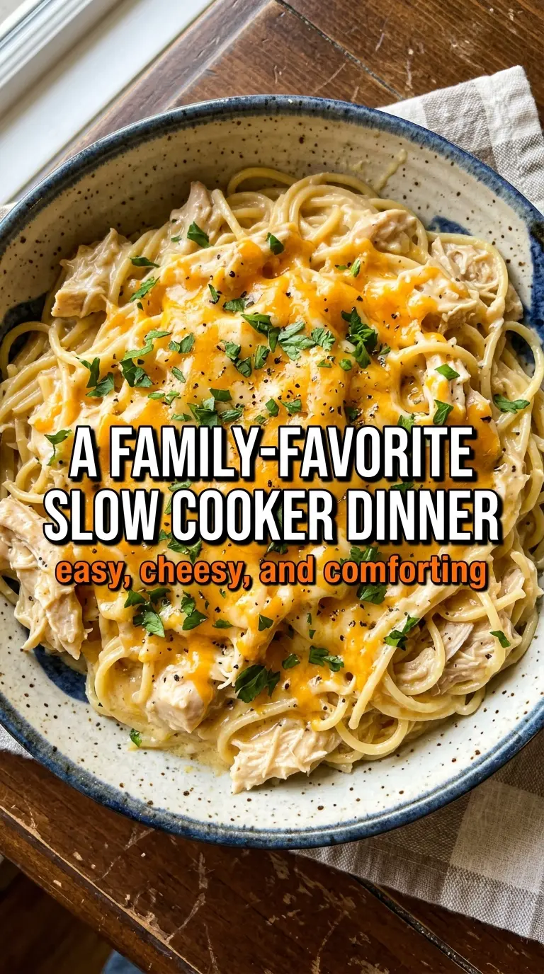 Crockpot Chicken Spaghetti creamy cheesy