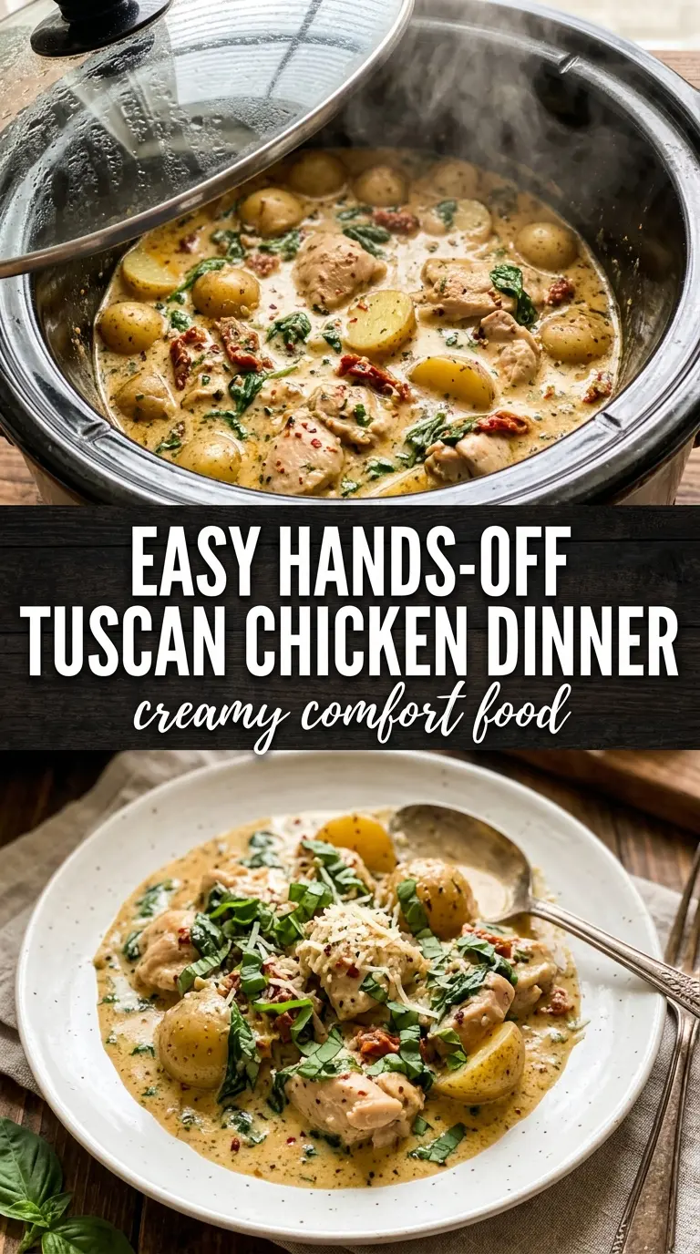 Slow Cooker Creamy Tuscan Chicken & Potato Casserole
