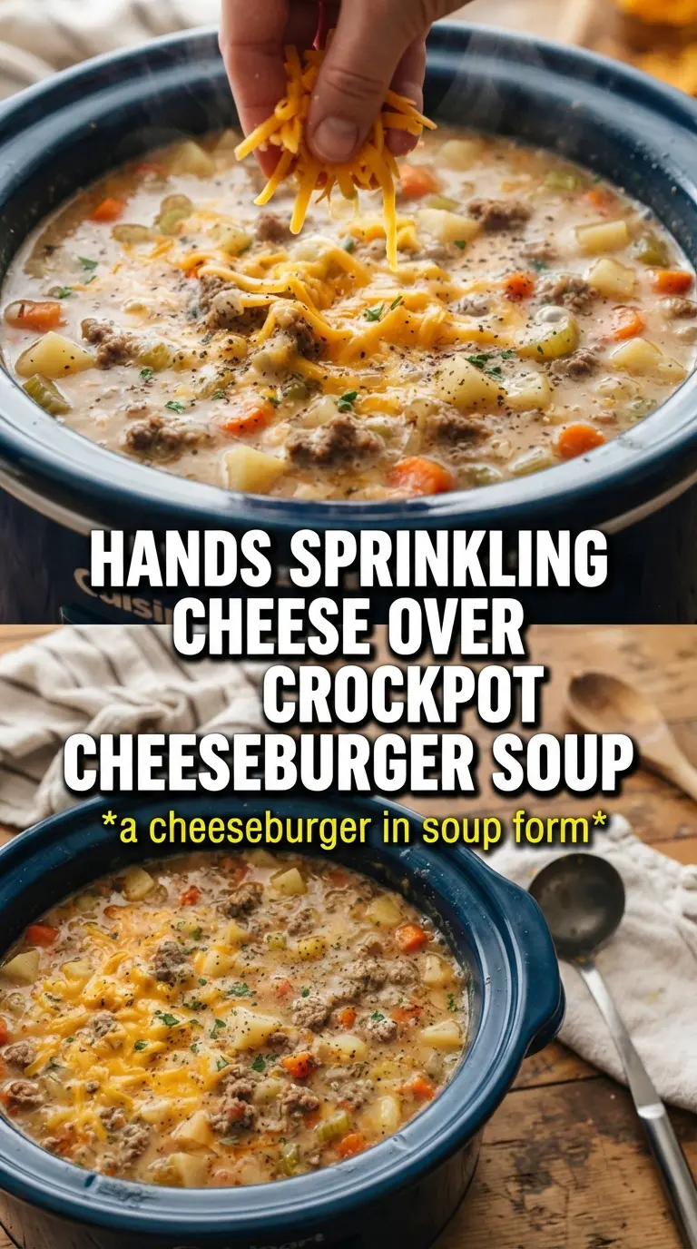 Creamy Crockpot Cheeseburger Potato Soup cheesy hearty burger-style