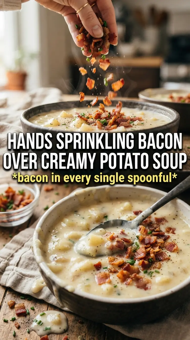 Creamy Potato Soup With Bacon, silky loaded, chive-topped