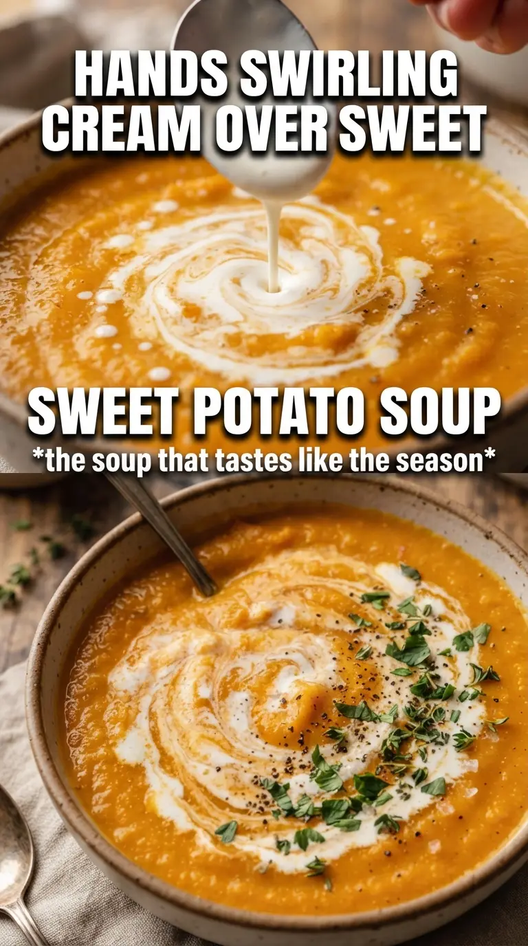 Creamy Sweet Potato Soup with orange, cinnamon, and pepitas